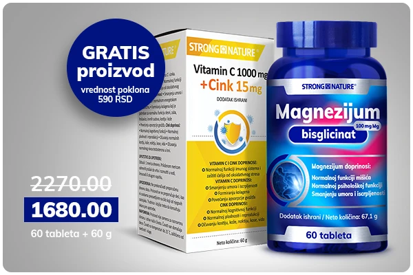 Magnezijum bisglicinat + GRATIS Vitamin C 1000 mg + Cink 15 mg