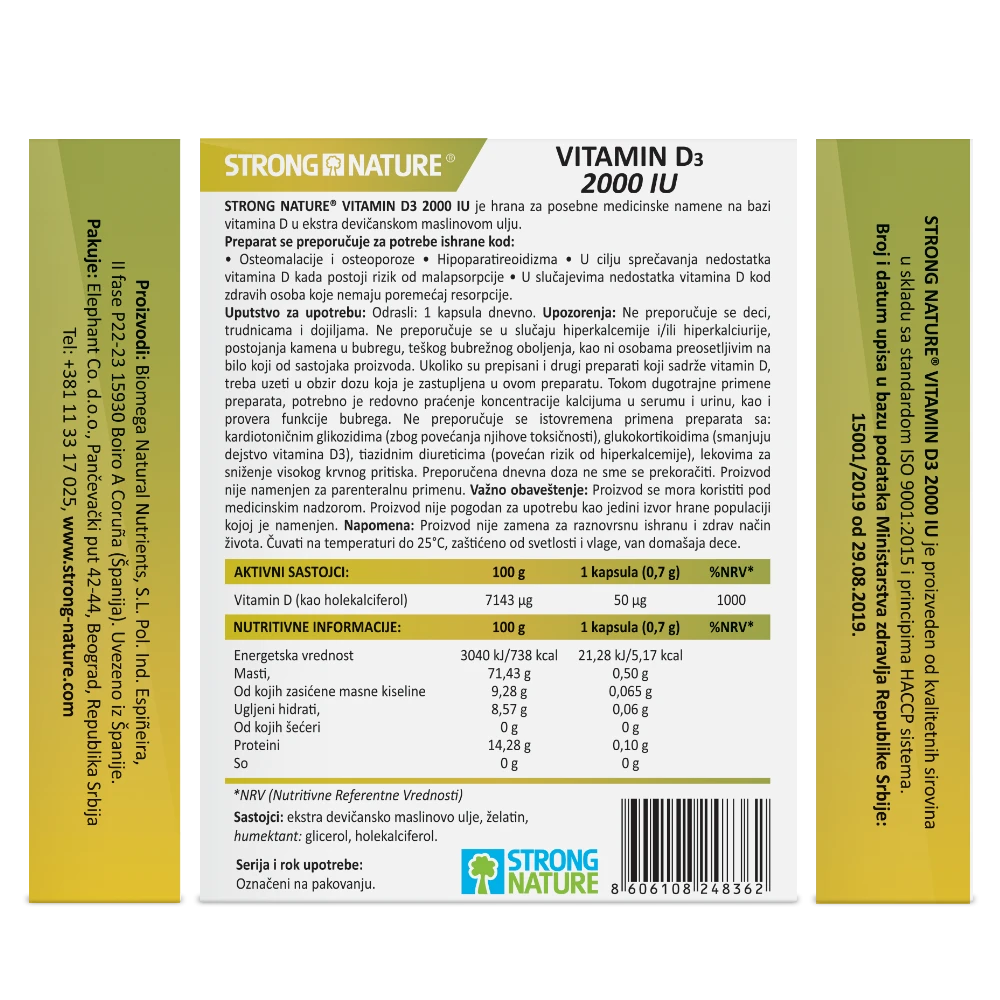 Strong Nature® <br />Vitamin D3 2000 IU Paket 2+1 gratis