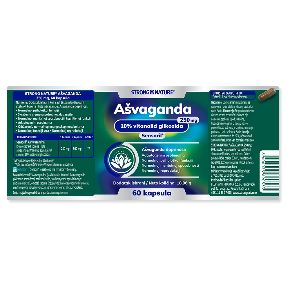 Strong Nature® <br />Ašvaganda + GRATIS D3 2000 IU