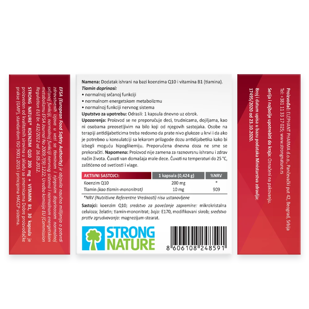 Strong Nature® <br />Koenzim Q10 200 mg + Vitamin B1