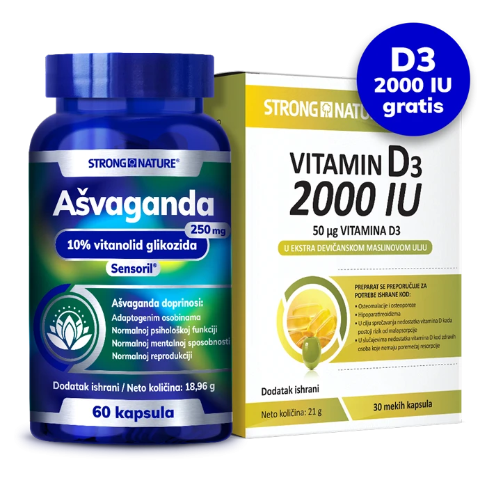 Strong Nature® <br />Paket Ašvaganda + GRATIS D3 2000 IU