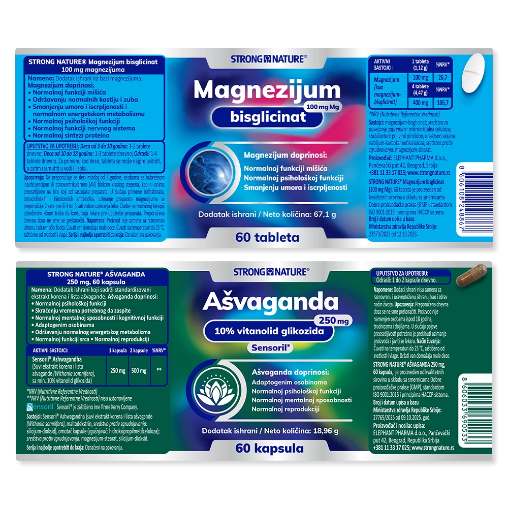 Strong Nature® <br />Paket Balans<br />Magnezijum bisglicinat i Ašvaganda