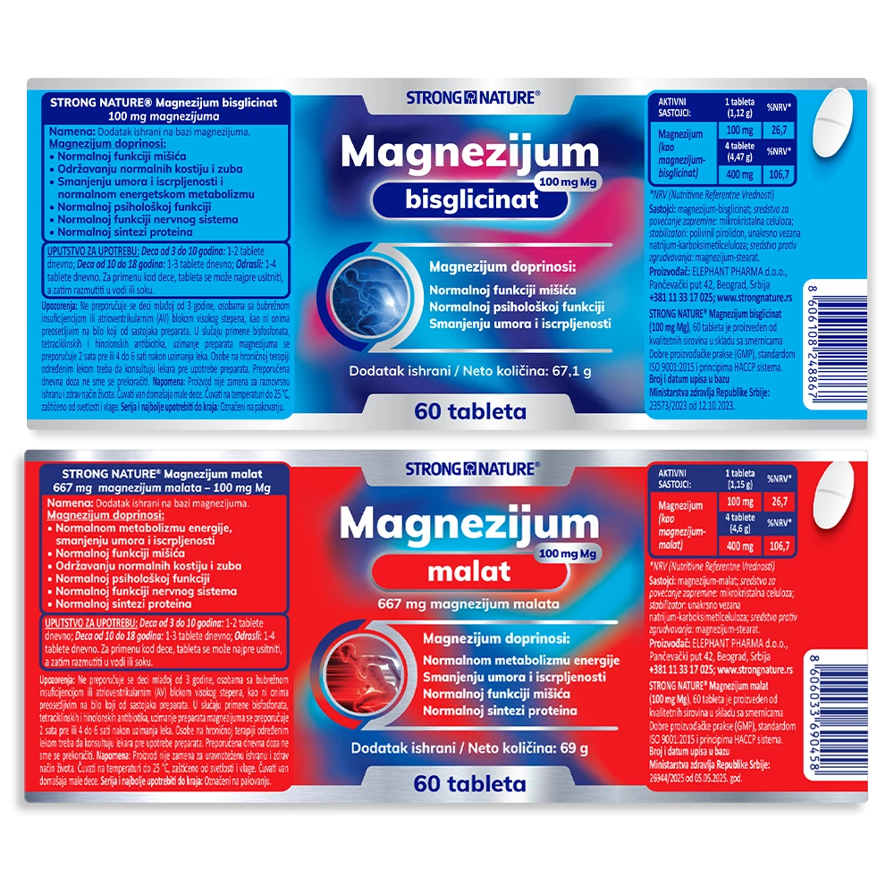 Strong Nature® <br />Paket Magnezijum bisglicinat + malat