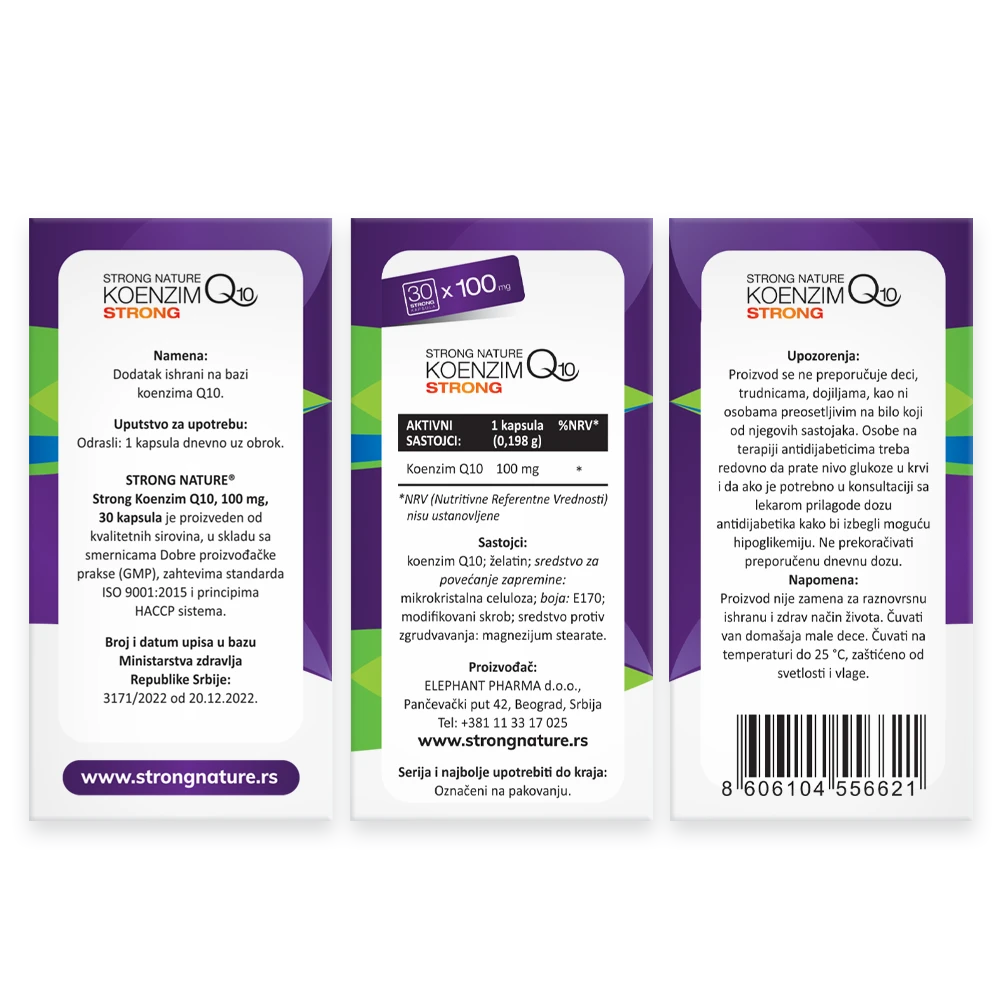 Strong Nature® <br />Strong Koenzim Q10, 100 mg - Paket 1+1 gratis