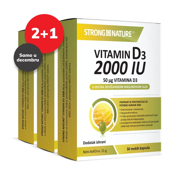 Strong Nature® <br />Vitamin D3 2000 IU Paket 2+1 gratis