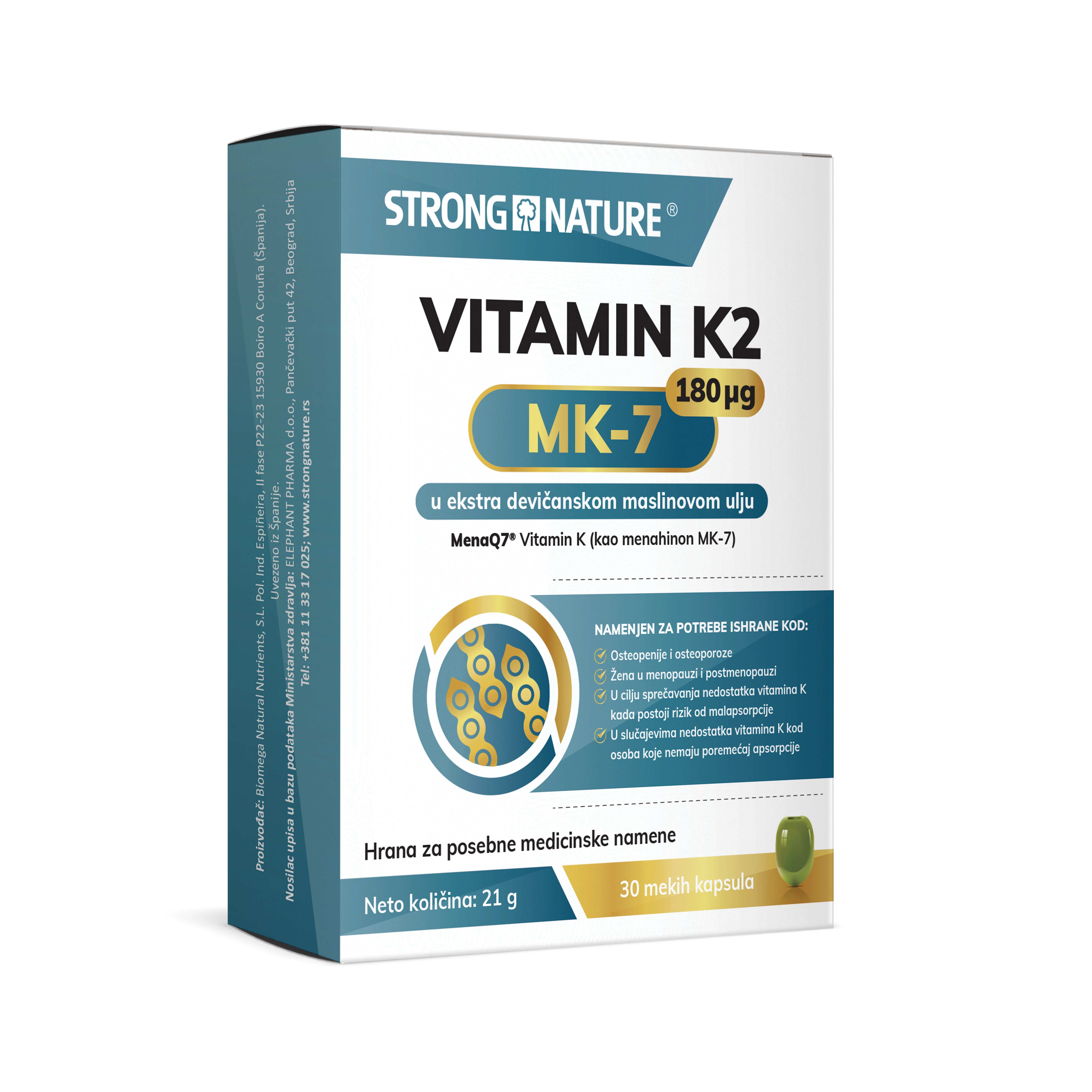 Strong Nature® <br />Vitamin K2 MK-7 <br />u ekstra devičanskom maslinovom ulju